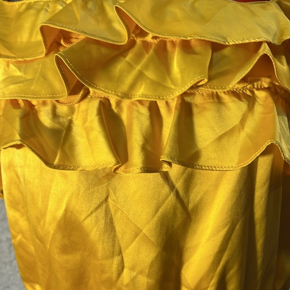 Robertson Los Angeles Women’s Yellow and Gray Dress Ruffle,zipper back - Picture 3 of 8